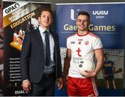 28 May 2019; GPA CEO Paul Flynn, left, and Ulster University and Tyrone footballer Michael McKernan at the GPA UUJ Scholarship Launch at Ulster University's Jordanstown Campus in Newtownabbey, Co. Antrim. Photo by Oliver McVeigh/Sportsfile