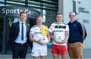 28 May 2019; GPA CEO Paul Flynn, left, with, from left to right, Ulster University and Antrim footballer Pat Brannigan, Ulster University and Tyrone footballer Michael McKernan, and Ulster University GAA Development Officer Paul Rouse at the GPA UUJ Scholarship Launch at Ulster University's Jordanstown Campus in Newtownabbey, Co. Antrim. Photo by Oliver McVeigh/Sportsfile