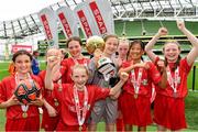 29 May 2019; The SPAR FAI Primary School 5s National Finals took place in AVIVA Stadium on Wednesday, May 29, where former Republic of Ireland International Keith Andrews and current Republic of Ireland women's footballer, Megan Campbell were in attendance supporting as girls and boys from 13 counties battled it out for national honours. The 2019 SPAR FAI Primary School 5s Programme was the biggest yet with a record 37,448 participants from 1,696 schools taking part in county, regional and provincial blitzes nationwide. Pictured are the Ovens National School Team, from Cork, at the Aviva Stadium in Dublin. Photo by Sam Barnes/Sportsfile