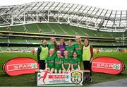 29 May 2019; The SPAR FAI Primary School 5s National Finals took place in AVIVA Stadium on Wednesday, May 29, where former Republic of Ireland International Keith Andrews and current Republic of Ireland women's footballer, Megan Campbell were in attendance supporting as girls and boys from 13 counties battled it out for national honours. The 2019 SPAR FAI Primary School 5s Programme was the biggest yet with a record 37,448 participants from 1,696 schools taking part in county, regional and provincial blitzes nationwide. Pictured is the  Clarinbridge NS team, Co. Galway, at the Aviva Stadium in Dublin. Photo by Harry Murphy/Sportsfile