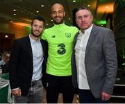 2 June 2019; Republic of Ireland goalkeeper Darren Randolph with former Republic of Ireland players Wes Hoolahan, left, and Alan McLoughlin during the CRISC Player of the Year Awards at Crowne Plaza Hotel in Blanchardstown, Dublin. Photo by Matt Browne/Sportsfile