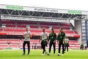 7 June 2019; Republic of Ireland players, from left, James Talbot, Callum Robinson, Seán Maguire and Josh Cullen prior to the UEFA EURO2020 Qualifier Group D match between Denmark and Republic of Ireland at Telia Parken in Copenhagen, Denmark. Photo by Seb Daly/Sportsfile