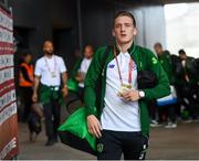 7 June 2019; Ronan Curtis of Republic of Ireland arrives prior to the UEFA EURO2020 Qualifier Group D match between Denmark and Republic of Ireland at Telia Parken in Copenhagen, Denmark. Photo by Stephen McCarthy/Sportsfile