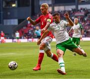 7 June 2019; Simon Kjær of Denmark in action against Enda Stevens of Republic of Ireland during the UEFA EURO2020 Qualifier Group D match between Denmark and Republic of Ireland at Telia Parken in Copenhagen, Denmark. Photo by Stephen McCarthy/Sportsfile