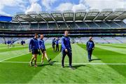 9 June 2019; Laois players including Donie Kingston, centre, walk the pitch before the Leinster GAA Football Senior Championship Semi-Final match between Meath and Laois at Croke Park in Dublin. Photo by Piaras Ó Mídheach/Sportsfile