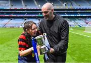 10 June 2019; RTÉ sport pundit Richie Sadlier with his niece Jessica Hughes after she won the Corn Bean Uí Phuirseil for St Colmcille's SNS Knocklyon against St Pius X GNS, Terenure, during the Allianz Cumann na mBunscol Finals 2019 at Croke Park in Dublin. Photo by Piaras Ó Mídheach/Sportsfile