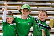 16 June 2019; Limerick supporters Eoin Reynolds, left, five years, Cian Hickey, 10, and Conor Hickey, right, 7, before the Munster GAA Hurling Senior Championship Round 5 match between Tipperary and Limerick in Semple Stadium in Thurles, Tipperary. Photo by Ray McManus/Sportsfile
