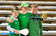 16 June 2019; Limerick supporters Eoin Reynolds, left, five years, Cian Hickey, 10, and Conor Hickey, right, 7, before the Munster GAA Hurling Senior Championship Round 5 match between Tipperary and Limerick in Semple Stadium in Thurles, Tipperary. Photo by Ray McManus/Sportsfile