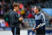 15 June 2019; Dublin manager Mattie Kenny, right, in conversation with Ronan Hayes of Dublin ahead of the Leinster GAA Hurling Senior Championship Round 5 match between Dublin and Galway at Parnell Park in Dublin. Photo by Ramsey Cardy/Sportsfile
