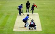 22 June 2019; Jacob Mulder of Northern Knights bowls to Adam McDaid of North West Warriors during the IP20 Cricket Inter-Pros match between North West Warriors and Northern Knight at Pembroke Cricket Club in Dublin. Photo by Harry Murphy/Sportsfile