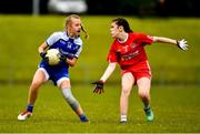 22 June 2019; Leah Connolly of Monaghan in action against Roisin Colton of Tyrone during the Ladies Football All-Ireland U14 Gold Final 2019 match between Monaghan and Tyrone at St Aidan's GAA Club in Templeport, Cavan. Photo by Ray McManus/Sportsfile