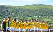 22 June 2019; The Antrim team during the National Anthem ahead of the GAA Football All-Ireland Senior Championship Round 2 match between Antrim and Kildare at Corrigan Park in Belfast, Antrim. Photo by Ramsey Cardy/Sportsfile