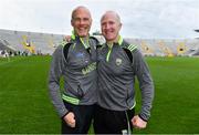 22 June 2019; Kerry manager James Costello, left, celebrates with Johnny Enright after the Electric Ireland Munster GAA Football Minor Championship Final match between Cork and Kerry at Páirc Ui Chaoimh in Cork.  Photo by Brendan Moran/Sportsfile