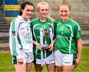 22 June 2019; Limerick players, from left, Lilly Duggan, Caoimhe Smith and Ciara McAuliffe with the cup following the Ladies Football All-Ireland U14 Silver Final 2019 match between Limerick and Tipperary at St Rynaghs in Banagher, Offaly. Photo by Ben McShane/Sportsfile