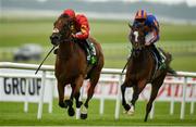 28 June 2019; Iridessa, with Wayne Lordan up, races clears of Magic Wand, with Donnacha O' Brien up, on their way to winning the Juddmonte Pretty Polly Stakes race during day two of the Irish Derby Festival at The Curragh Racecourse in Kildare. Photo by Barry Cregg/Sportsfile