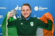 29 June 2019; Michaela Walsh of Ireland with her silver medal following her Women’s Featherweight final bout at Uruchie Sports Palace on Day 9 of the Minsk 2019 2nd European Games in Minsk, Belarus. Photo by Seb Daly/Sportsfile