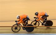 29 June 2019; Jeffrey Hoogland, left, and Harrie Lavreysen of Netherlands compete in the Men’s Track Cycling Sprint finals heat race at Minsk Arena Velodrome on Day 9 of the Minsk 2019 2nd European Games in Minsk, Belarus. Photo by Seb Daly/Sportsfile