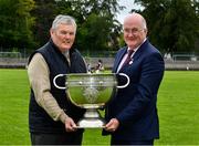 2 July 2019; Uachtarán Chumann Lúthchleas Gael John Horan with one of his predecessors Sean McCague and the Sam Maguire Cup at the GAA Football All Ireland Senior Championship Series National Launch at Scotstown GAA Club, St Mary's Park, Scotstown, Co. Monaghan. Photo by Ray McManus/Sportsfile