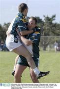 2 November 2003; The Irish physiotherapist Eamonn O'Muircheartaigh ' celebrates ' his winning goal with Colin Corkery. International Challange, Victoria State v Ireland, Gaelic Park, Keysborough, Melbourne, Victoria, Australia. Picture credit; Ray McManus / SPORTSFILE *EDI*