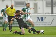 14 June 2013; Jason Byrne, Bray Wanderers, in action against Ryan McBride, Derry City. Airtricity League Premier Division, Bray Wanderers v Derry City, Carlisle Grounds, Bray, Co. Wicklow. Picture credit: Pat Murphy / SPORTSFILE