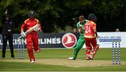 7 July 2019; Shane Getkate of Ireland celebrates taking the wicket of Sikandar Raza of Zimbabwe during the Men’s Cricket 3rd One Day International match between Ireland and Zimbabwe at Stormont in Belfast. Photo by Oliver McVeigh/Sportsfile