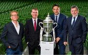 8 July 2019; In attendance are, from left, Garrett Brennan, Group Digital Editor, Extra.ie, Stephen Kenny, Republic of Ireland U21 Manager, Noel Mooney, FAI General Manager for Football Services and Partnerships and Donal Conway, FAI President, during the Extra.ie FAI Cup First Round Draw at Aviva Stadium in Dublin. Photo by Sam Barnes/Sportsfile