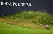 18 July 2019; Ryan Palmer of USA looks out of the bunker on the 18th green during Day One of the 148th Open Championship at Royal Portrush in Portrush, Co Antrim. Photo by Brendan Moran/Sportsfile