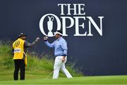 18 July 2019; Kiradech Aphibarnrat of Thailand celebrates a birdie putt on the 18th green during Day One of the 148th Open Championship at Royal Portrush in Portrush, Co Antrim. Photo by Brendan Moran/Sportsfile