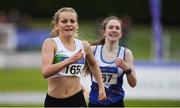 21 July 2019; Aine Sheridan of Carraig-Na-Bhfear AC, Co Cork, front, competing in the Girls U14 800m event during the Irish Life Health Juvenile B’s & Relays at Tullamore Harriers Stadium in Tullamore, Co. Offaly. Photo by Piaras Ó Mídheach/Sportsfile