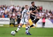 24 July 2019; Seán Hoare of Dundalk in action against Mahir Emreli of Qarabag FK during the UEFA Champions League Second Qualifying Round 1st Leg match between Dundalk and Qarabag FK at Oriel Park in Dundalk, Louth. Photo by Ben McShane/Sportsfile