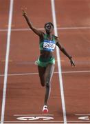 25 July 2019; Rhasidat Adeleke of Ireland celebrates as she crosses the line winning the girls 200m Final event at the Tofiq Bahramov Republican Stadium during Day Four of the 2019 Summer European Youth Olympic Festival in Baku, Azerbaijan. Photo by Eóin Noonan/Sportsfile