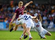 27 July 2019; Cian Hernon of Galway in action against Mark Maguire, left, and Ryan Comeou of Kildare during the Electric Ireland GAA Football All-Ireland Minor Championship Quarter-Final match between Kildare and Galway at Glennon Brothers Pearse Park in Longford. Photo by Seb Daly/Sportsfile