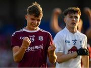 27 July 2019; Daniel Cox of Galway celebrates following his side's victory during the Electric Ireland GAA Football All-Ireland Minor Championship Quarter-Final match between Kildare and Galway at Glennon Brothers Pearse Park in Longford. Photo by Seb Daly/Sportsfile
