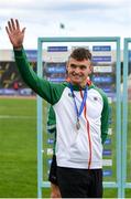 28 July 2019; World University Games 200m Bronze Medallist Marcus Lawler of Ireland is introduced to the crowd during day two of the Irish Life Health National Senior Track & Field Championships at Morton Stadium in Santry, Dublin. Photo by Sam Barnes/Sportsfile