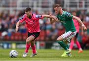 28 July 2019; Jack Byrne of Shamrock Rovers in action against Kevin O'Connor of Cork City during the SSE Airtricity League Premier Division match between Cork City and Shamrock Rovers at Turners Cross in Cork. Photo by Ben McShane/Sportsfile