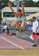 28 July 2019; Colm Bourke of Raheny Shamrock A.C., Co. Dublin, competing in the Men's Long Jump  during day two of the Irish Life Health National Senior Track & Field Championships at Morton Stadium in Santry, Dublin. Photo by Harry Murphy/Sportsfile