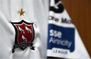 31 July 2019; A detailed view of the Dundalk crest ahead of the UEFA Champions League Second Qualifying Round 2nd Leg match between Qarabag FK and Dundalk at Dalga Arena in Baku, Azerbaijan. Photo by Eóin Noonan/Sportsfile