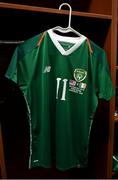 3 August 2019; The jersey's of Republic of Ireland captain Katie McCabe hangs in their dressing room prior to the Women's International Friendly match between USA and Republic of Ireland at Rose Bowl in Pasadena, California, USA. Photo by Cody Glenn/Sportsfile