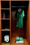 3 August 2019; The jersey's of Republic of Ireland captain Katie McCabe hangs in their dressing room prior to the Women's International Friendly match between USA and Republic of Ireland at Rose Bowl in Pasadena, California, USA. Photo by Cody Glenn/Sportsfile