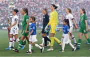 3 August 2019; Republic of Ireland players, from left, Katie McCabe, Marie Hourihan and Heather Payne prior to the Women's International Friendly match between USA and Republic of Ireland at Rose Bowl in Pasadena, California, USA. Photo by Cody Glenn/Sportsfile