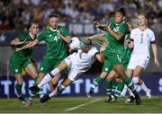 3 August 2019; Julie Ertz of USA heads the ball from a corner despite the attention of Republic of Ireland players Louise Quinn, 4, and Rianna Jarrett, right, during the Women's International Friendly match between USA and Republic of Ireland at Rose Bowl in Pasadena, California, USA. Photo by Cody Glenn/Sportsfile