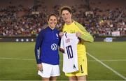 3 August 2019; Carli Lloyd of USA and Marie Hourihan of Republic of Ireland following the Women's International Friendly match between USA and Republic of Ireland at Rose Bowl in Pasadena, California, USA. Photo by Cody Glenn/Sportsfile