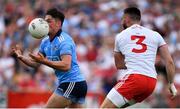 4 August 2019; Eric Lowndes of Dublin in action against Pádraig Hampsey of Tyrone during the GAA Football All-Ireland Senior Championship Quarter-Final Group 2 Phase 3 match between Tyrone and Dublin at Healy Park in Omagh, Tyrone. Photo by Brendan Moran/Sportsfile