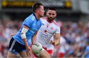 4 August 2019; Robert McDaid of Dublin in action against Pádraig Hampsey of Tyrone during the GAA Football All-Ireland Senior Championship Quarter-Final Group 2 Phase 3 match between Tyrone and Dublin at Healy Park in Omagh, Tyrone. Photo by Brendan Moran/Sportsfile