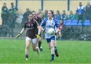 10 August 2019; Emma Murray of Waterford in action against Leanne Coen of Galway during the TG4 All-Ireland Ladies Football Senior Championship Quarter-Final match between Galway and Waterford at Glennon Brothers Pearse Park in Longford. Photo by Matt Browne/Sportsfile