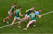 10 August 2019; Con O'Callaghan of Dublin in action against Mayo players, left to right, Aidan O'Shea, Lee Keegan, Donal Vaughan, and Colm Boyle during the GAA Football All-Ireland Senior Championship Semi-Final match between Dublin and Mayo at Croke Park in Dublin. Photo by Daire Brennan/Sportsfile