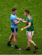 10 August 2019; Brian Howard of Dublin shakes hands with Stephen Coen of Mayo after the GAA Football All-Ireland Senior Championship Semi-Final match between Dublin and Mayo at Croke Park in Dublin. Photo by Daire Brennan/Sportsfile