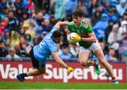 10 August 2019; Diarmuid O'Connor of Mayo in action against David Byrne of Dublin during the GAA Football All-Ireland Senior Championship Semi-Final match between Dublin and Mayo at Croke Park in Dublin. Photo by Sam Barnes/Sportsfile