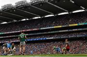 10 August 2019; Niall Scully of Dublin shoots at goal despite the attention of Seamus O'Shea, left, and Colm Boyle of Mayo during the GAA Football All-Ireland Senior Championship Semi-Final match between Dublin and Mayo at Croke Park in Dublin. Photo by Ramsey Cardy/Sportsfile