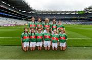 10 August 2019; The Mayo team, back row, left to right, Caoimhe Kelly, Mullaghrafferty, Carrickmacross, Monaghan, Aisling McWeeney, Drumcong NS, Drumcong, Leitrim, Lilly Murray, Ballymurray NS, Ballymurray, Roscommon, Rebekah Cuddihy, Kilusty NS, Fethard, Tipperary, Lucy Henry, Scoil Mhuire Gan Sm·l, Curry, Sligo, front row, left to right, Laura Duff, St. Teresaís PS, Loughmacrory, Omagh, Tyrone, Laura O'Shea, Herbertstown NS, Herbertstown, Limerick, Holly O'Shea, Herbertstown NS, Herbertstown, Limerick, Ava Connolly, Rathgormack NS, Rathgormack, Waterford, Caoimhe Gollogly, Our Ladyís & St. Mochuaís PS, Derrynoose, Armagh, Shelly Ryan, Ballyporeen NS, Cahir, Tipperary, ahead of the INTO Cumann na mBunscol GAA Respect Exhibition Go Games during the GAA Football All-Ireland Senior Championship Semi-Final match between Dublin and Mayo at Croke Park in Dublin. Photo by Daire Brennan/Sportsfile